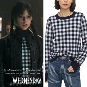 J. Crew Navy Cashmere Gingham Sweater ASO Wednesday Addams